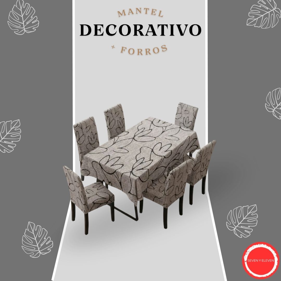 SET X7 DE MANTEL + FUNDAS RAYAS GRIS